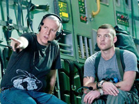 (from left) James Cameron and Sam Worthington on the set of Avatar