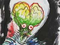 Preliminary watercolor for Mars Attacks!, by Tim Burton