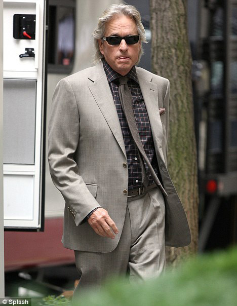 Michael Douglas on the set of Wall Street 2: Money Never Sleeps
