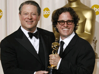 (from left) Al Gore and Davis Guggenheim at the 80th annual Academy Awards